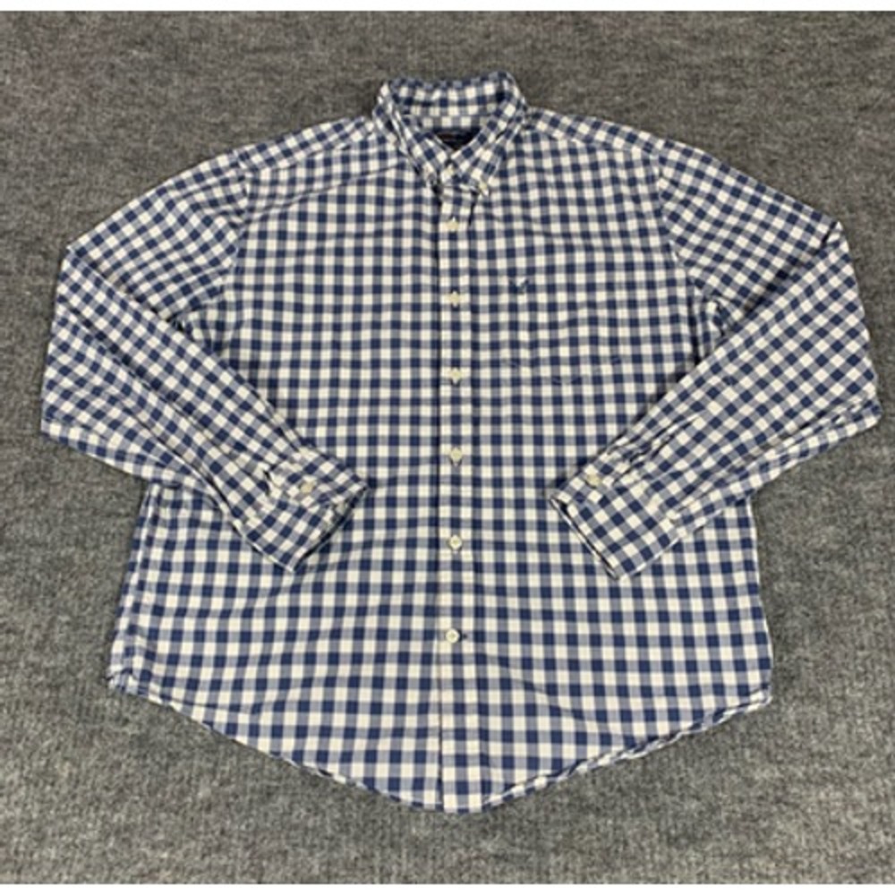 American Eagle Shirt Mens L Blue Plaid Button Down Athletic Long Sleeve Casual
